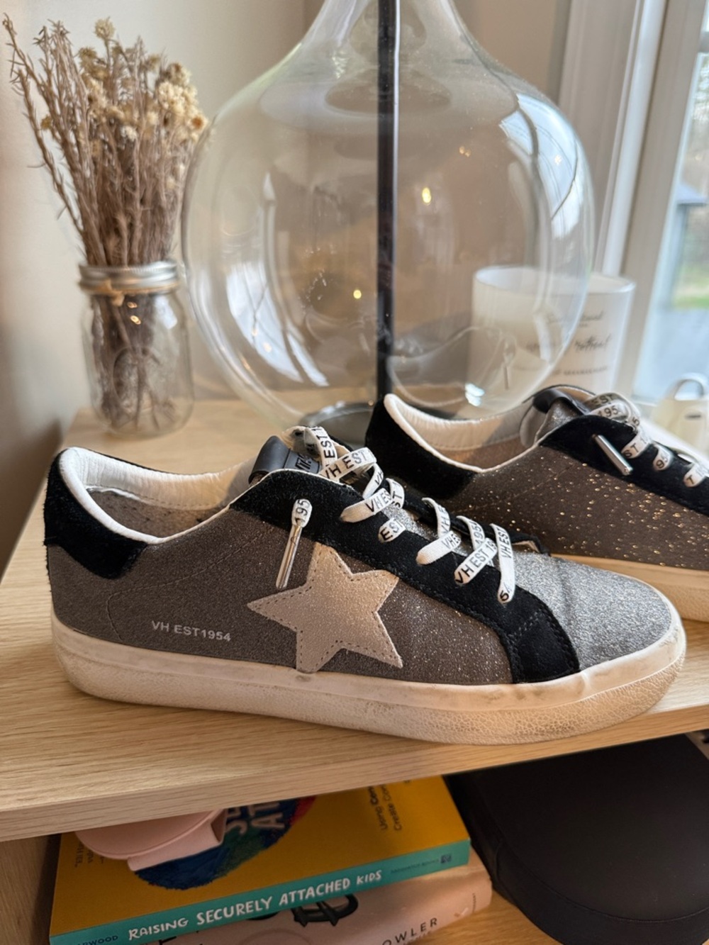 Vintage Havana Glitter Star Sneakers in Silver and Black